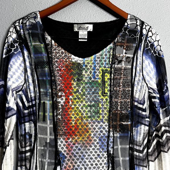 Ania. A Womens‎ Large Tunic Top Flowy Multicolor Layered Sheer Mixed Media Artsy - Picture 2 of 12